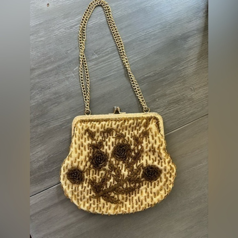 Beaded gold double link chain dressy purse
